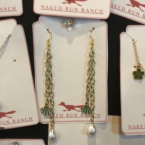 Hand Crafted Gold and Green Dangle Earrings